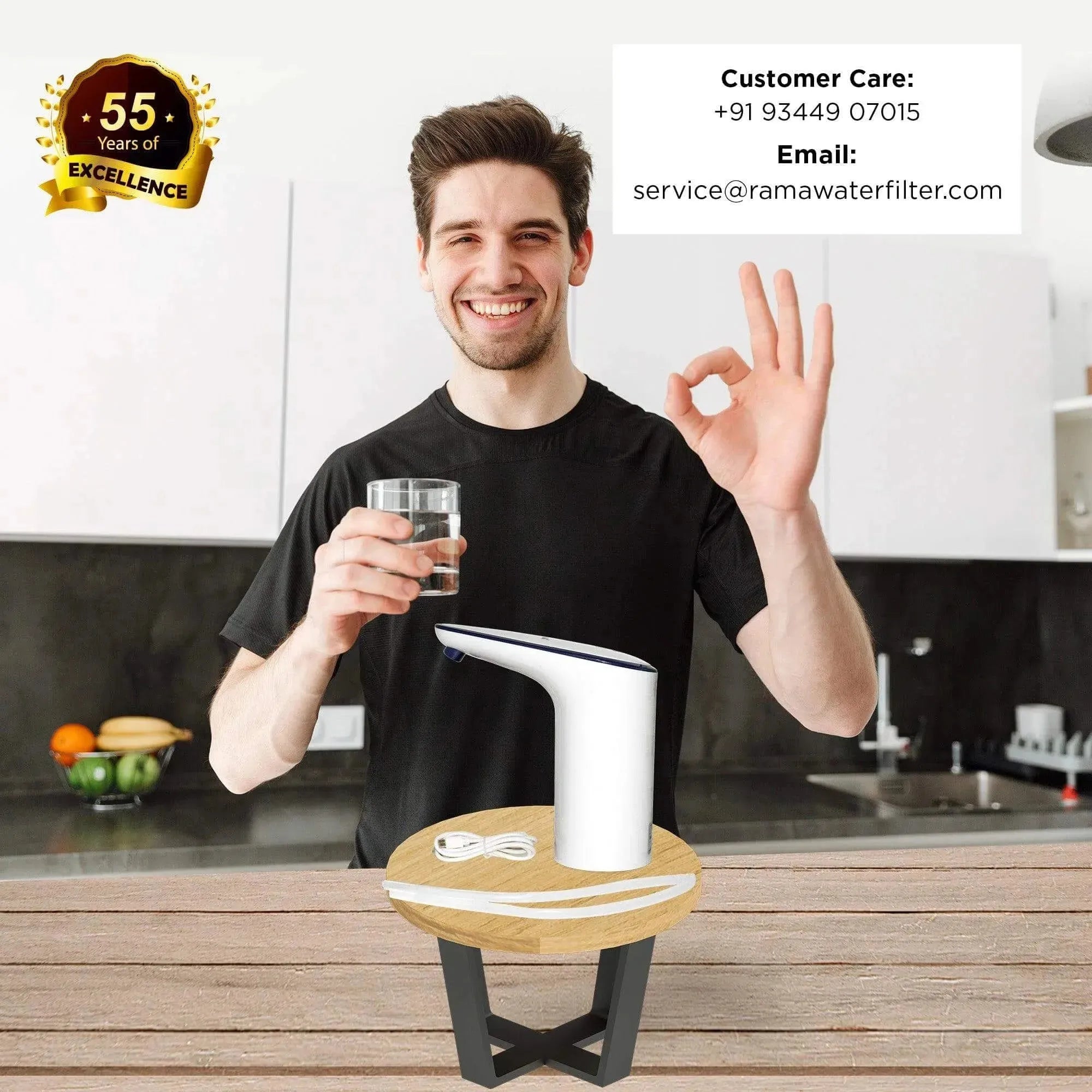 RAMA HandyPump Water Dispenser for Water Cans, Comes with 1200 mAh Battery which Provides 3 Days of Usage in a Single Charge, Auto Stop in 60 Seconds, White Color - Rama Water Filters