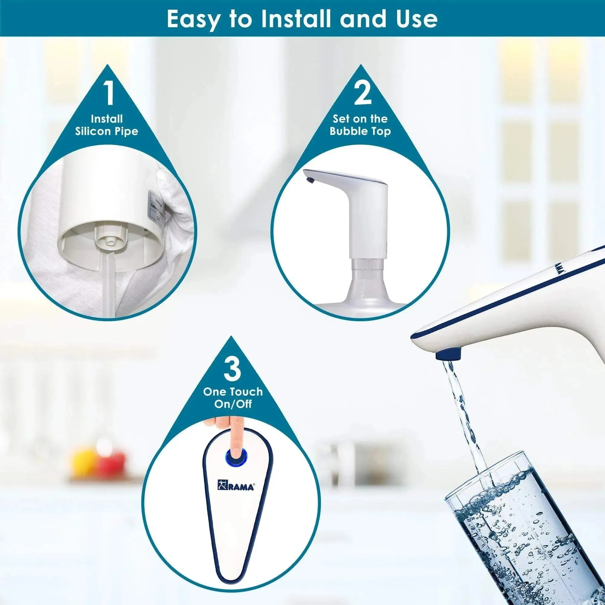 RAMA HandyPump Water Dispenser for Water Cans, Comes with 1200 mAh Battery which Provides 3 Days of Usage in a Single Charge, Auto Stop in 60 Seconds, White Color - Rama Water Filters